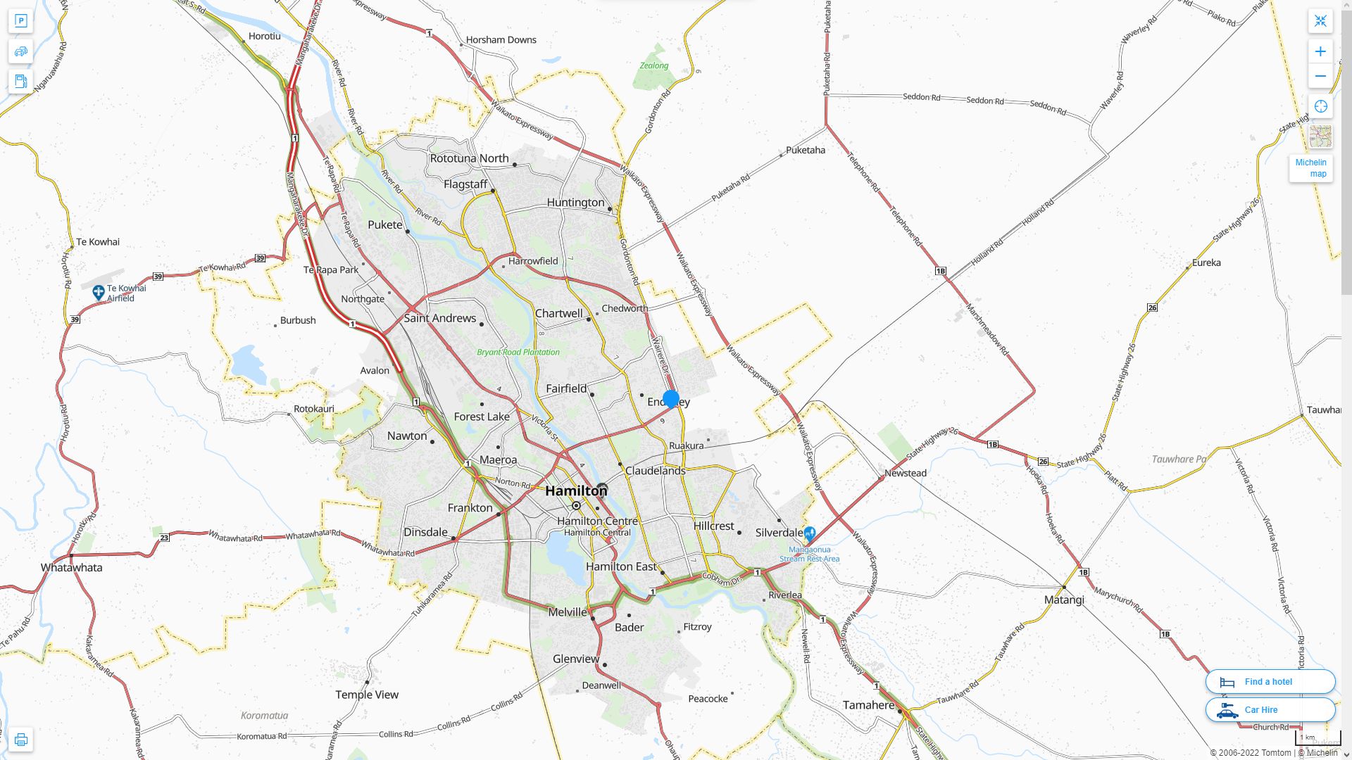 Hamilton Nouvelle Zelande Autoroute et carte routiere